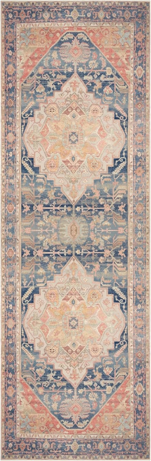 image:imageNourison Home Vintage Washables Blue Green 2 x 6 Area Rug  Easy Clean Non Shedding Bed Room Living Room Dining Room Kitchen 6 RunnerBlue Coral