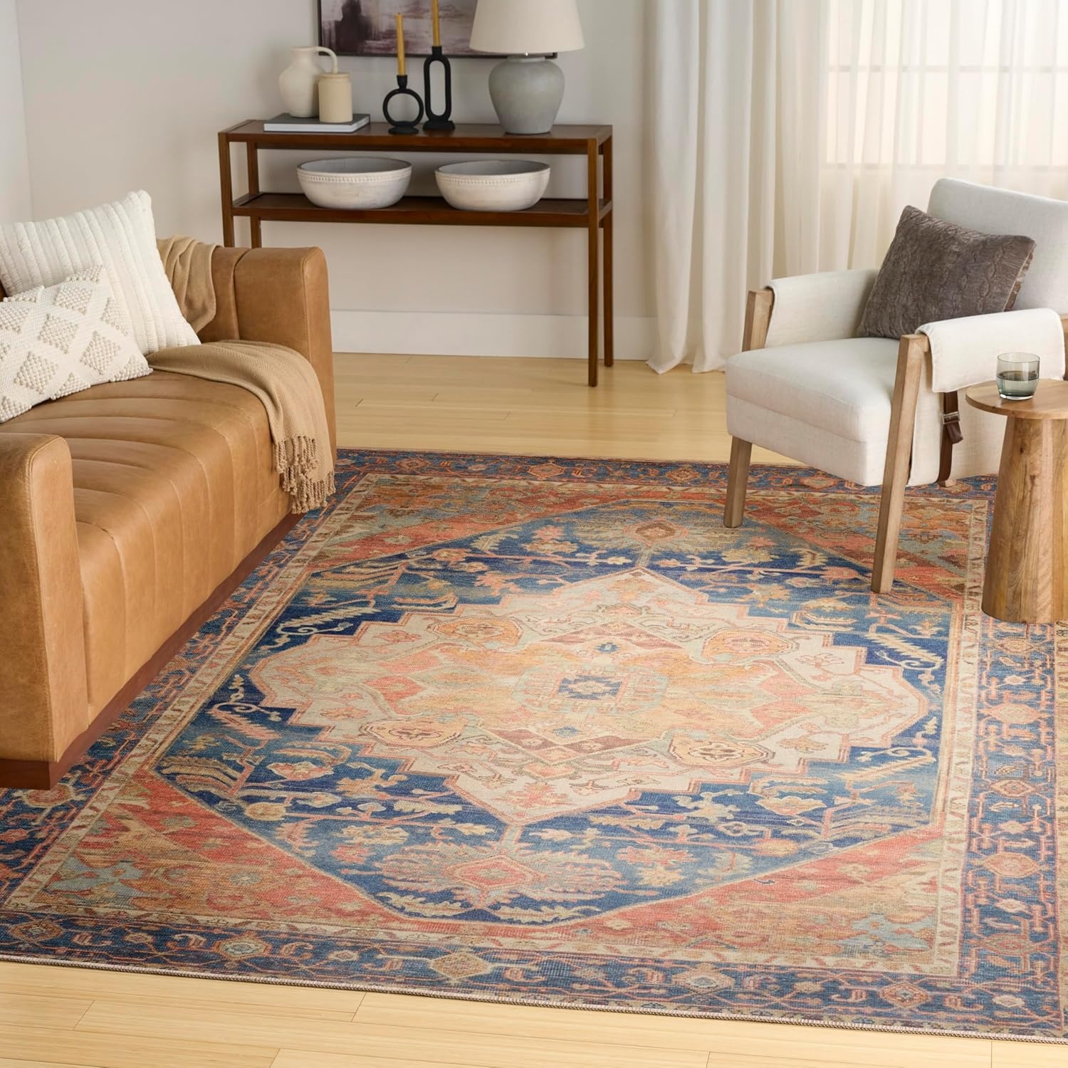 image:imageNourison Home Vintage Washables Blue Green 2 x 6 Area Rug  Easy Clean Non Shedding Bed Room Living Room Dining Room Kitchen 6 RunnerBlue Coral
