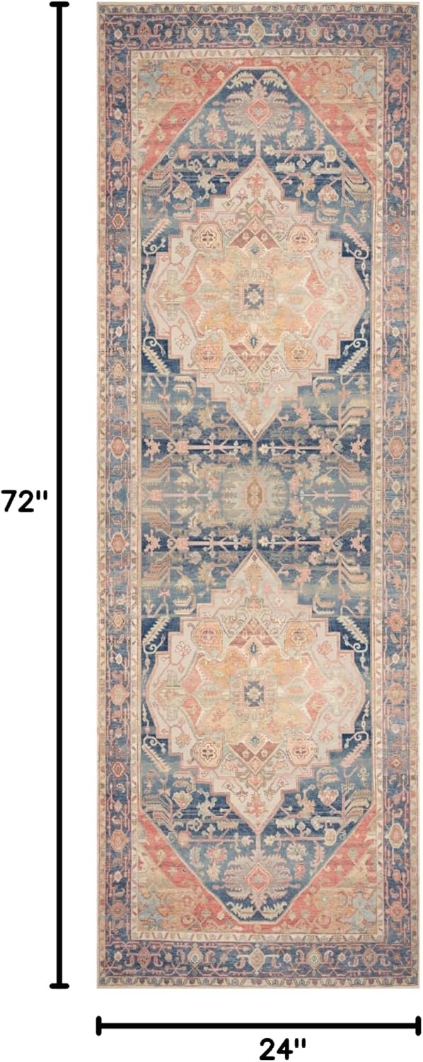 image:imageNourison Home Vintage Washables Blue Green 2 x 6 Area Rug  Easy Clean Non Shedding Bed Room Living Room Dining Room Kitchen 6 RunnerBlue Coral