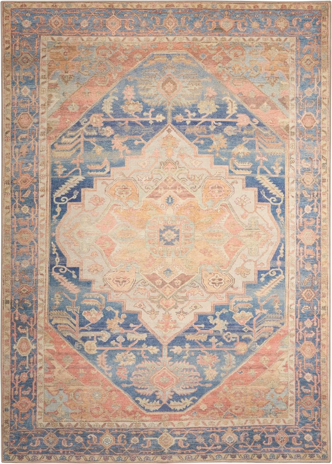 image:imageNourison Home Vintage Washables Blue Green 2 x 6 Area Rug  Easy Clean Non Shedding Bed Room Living Room Dining Room Kitchen 6 RunnerBlue Coral