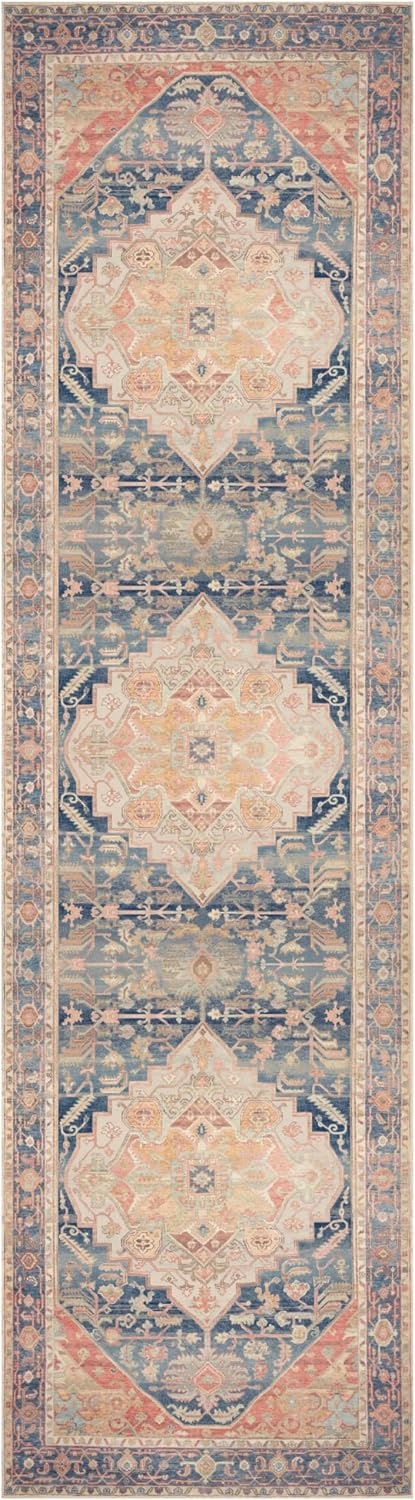 image:imageNourison Home Vintage Washables Blue Green 2 x 6 Area Rug  Easy Clean Non Shedding Bed Room Living Room Dining Room Kitchen 6 RunnerBlue Coral