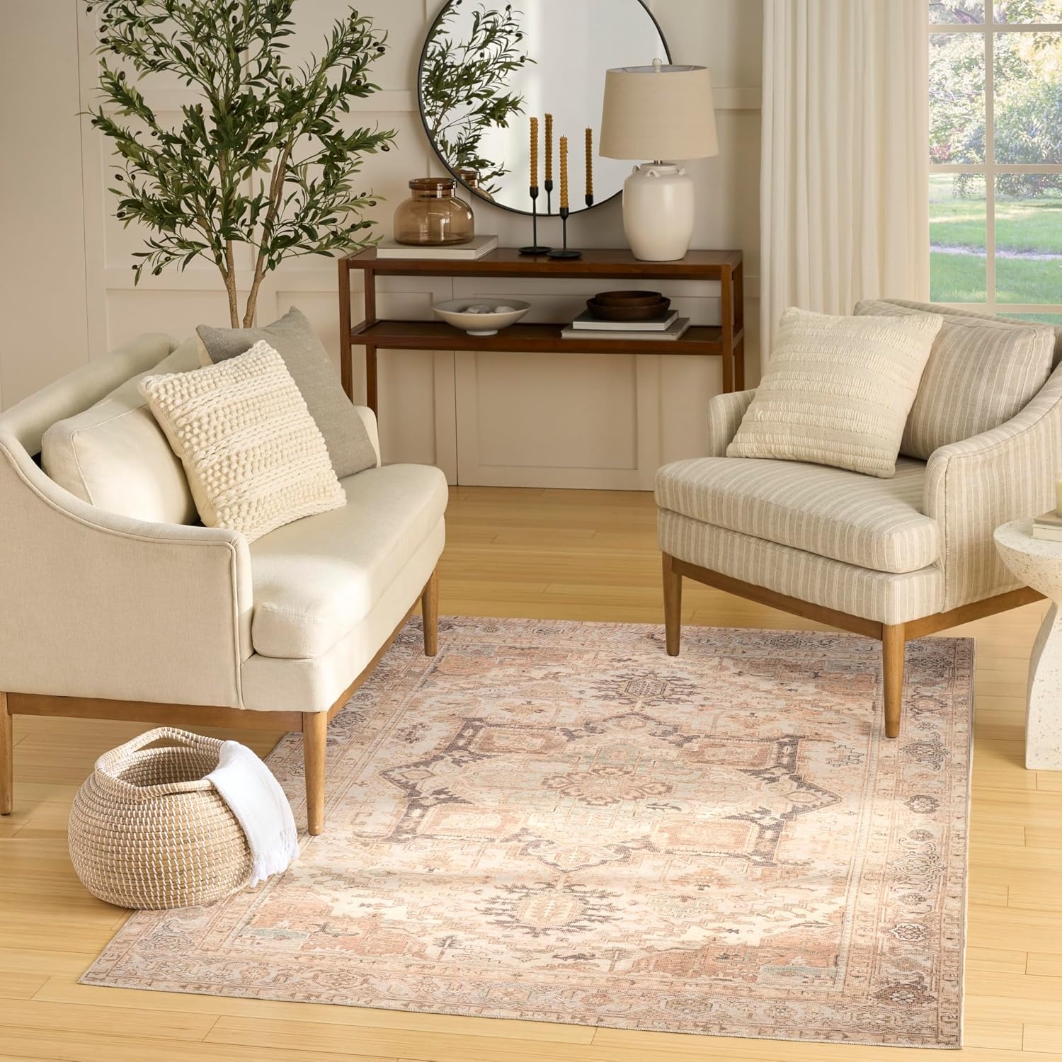 image:imageNourison Home Vintage Washables Coral Mint 53 x 73 Area Rug  Easy Clean Non Shedding Bed Room Living Room Dining Room Kitchen 5 x 7Coral Mint