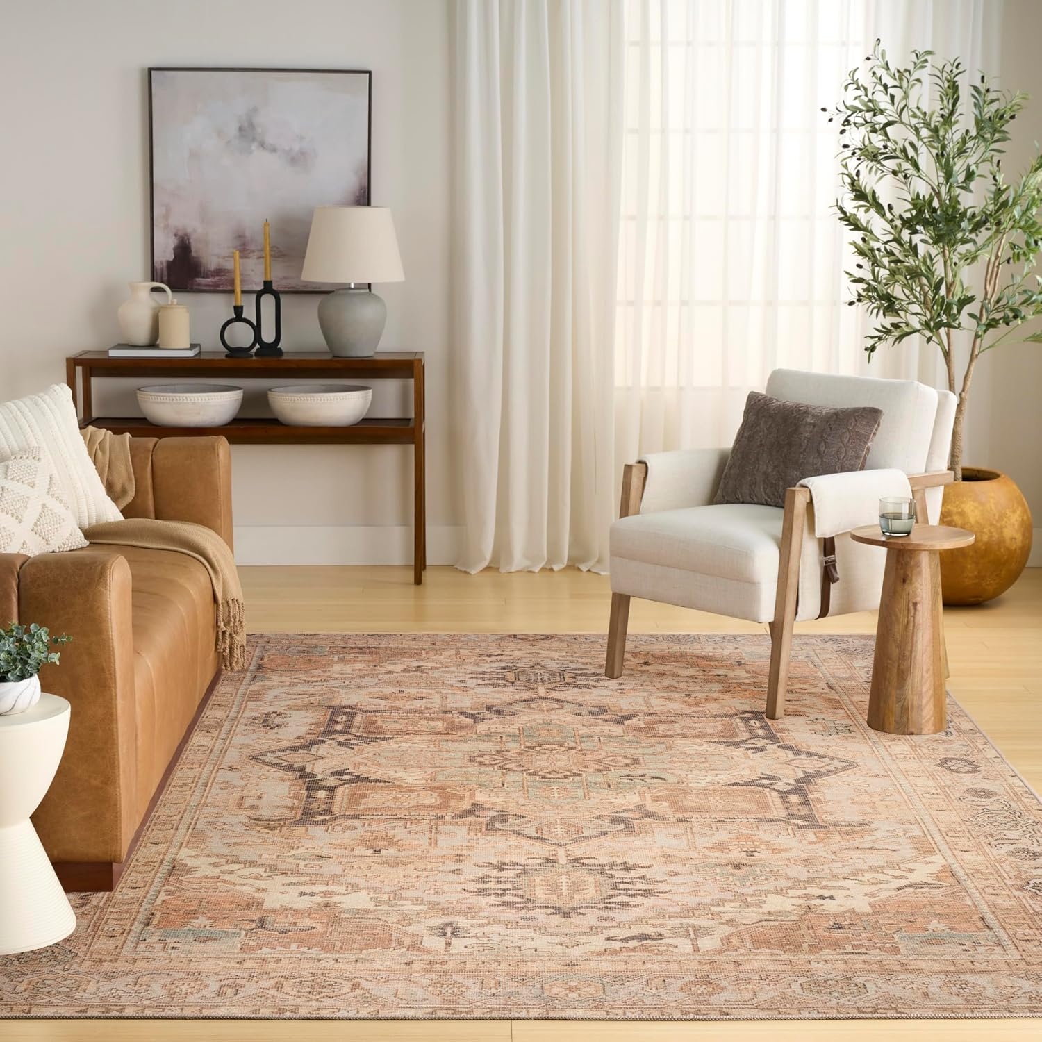 image:imageNourison Home Vintage Washables Coral Mint 53 x 73 Area Rug  Easy Clean Non Shedding Bed Room Living Room Dining Room Kitchen 5 x 7Coral Mint