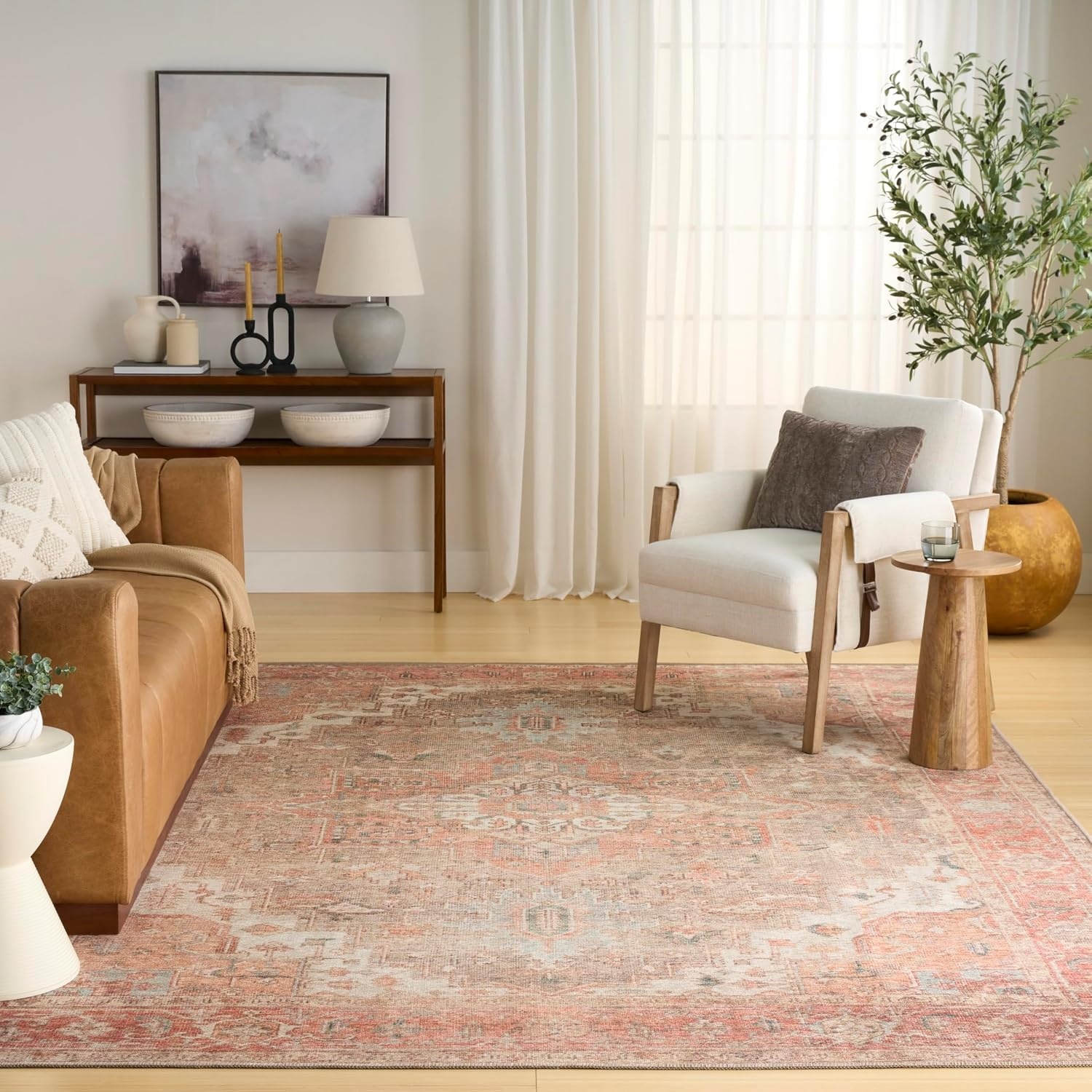 image:imageNourison Home Vintage Washables Light Blue 53 x 73 Area Rug  Easy Clean Non Shedding Bed Room Living Room Dining Room Kitchen 5 x 7Coral Taupe