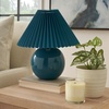 image:imageNourison Home 13 Blue Ceramic Round Lamp with Pleated Shade for Bedroom Living Room Console EntrywayTeal Blue