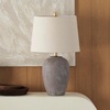 image:imageNourison Home 23 Black Vintage Distressed Ceramic Pot Table Lamp for Bedroom Living Room End Table with White Conical Empire ShadeEarth Brown