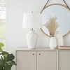 image:imageNourison Home 26 White Glossy Feather Engraved Coastal Farmhouse Table Lamp for Bedroom Living Room Dining Entryway