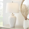 image:imageNourison Home 26 White Glossy Feather Engraved Coastal Farmhouse Table Lamp for Bedroom Living Room Dining Entryway