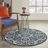 image:imageNourison Home Caribbean Navy 4 x Round Area Rug Geometric Floral Bed Room Living Room Dining Room Kitchen Easy Cleaning Non Shedding 4 RoundNavy