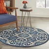 image:imageNourison Home Caribbean Navy 4 x Round Area Rug Geometric Floral Bed Room Living Room Dining Room Kitchen Easy Cleaning Non Shedding 4 RoundNavy