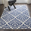 image:imageNourison Home Grafix Damask Blue 53 x ROUND Area Rug Easy Cleaning Non Shedding Bed Room Living Room Dining Room Kitchen 5 RoundWhite Blue