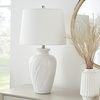 image:imageNourison Home 26 White Glossy Feather Engraved Coastal Farmhouse Table Lamp for Bedroom Living Room Dining Entryway