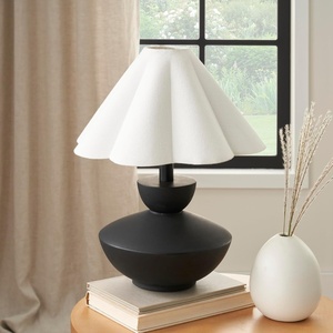 image:imageNourison Home 18 Black Wood Table Lamp with Fluted Shade for Bedroom Living Room Dining Entryway