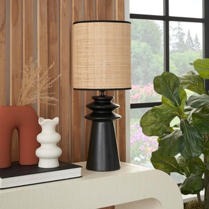 image:imageNourison Home 22 Black Ceramic and Straw Tiered Table Lamp for Bedroom Living Room Console Entryway