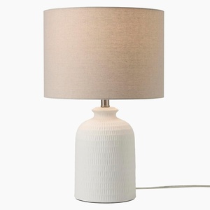 image:imageNourison Home 24 White Farmhouse Textured Ceramic Table Lamp with Beige Linen Shade for Bedroom Living RoomEntrywayTerracotta