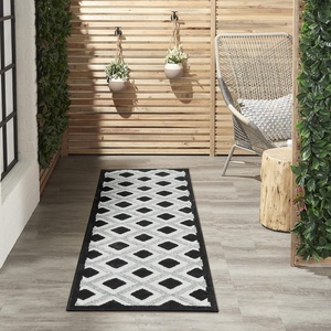 image:imageNourison Home Aloha Blue Grey 4 x Round Area Rug  Easy Clean Non Shedding Bed Room Living Room Dining Room Kitchen 4 x RoundBlack White