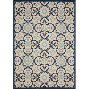image:imageNourison Home Caribbean Navy 4 x Round Area Rug Geometric Floral Bed Room Living Room Dining Room Kitchen Easy Cleaning Non Shedding 4 RoundIvory Navy