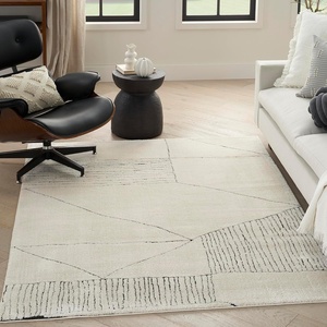image:imageNourison Home Cozy Modern Ivory Black 53 x 7 Area Rug  Easy Clean Non Shedding Bed Room Living Room Dining Room Kitchen 5 x 7Ivory Black