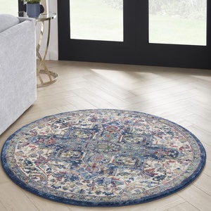 image:imageNourison Home Global Vintage Traditional Ivory Navy 4 x Round Area Rug Easy Clean Non Shedding Bed Room Living Room Dining Room Kitchen 4 RoundIvory Navy