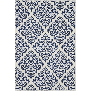 image:imageNourison Home Grafix Damask Blue 53 x ROUND Area Rug Easy Cleaning Non Shedding Bed Room Living Room Dining Room Kitchen 5 RoundWhite Blue