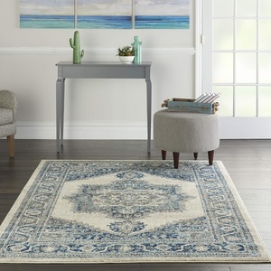 image:imageNourison Home Traditional Vintage Traditional Ivory Blue 53 x 73 Area Rug Easy Clean Non Shedding Bed Room Living Room Dining Room Kitchen 5x7Ivory Blue