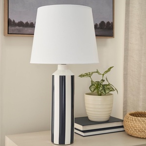 image:imageNourison Home 22 Blue amp White Striped Ceramic Cylinder Table Lamp for Bedroom Living Room Console EntrywayBLUEWHITE STRIPED