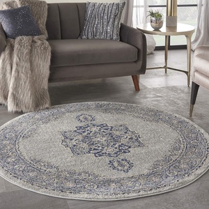 image:imageNourison Home Tranquil Grey Navy 4 x Round Area Rug  Easy Clean Non Shedding Bed Room Living Room Dining Room Kitchen 4 x RoundGreyNavy